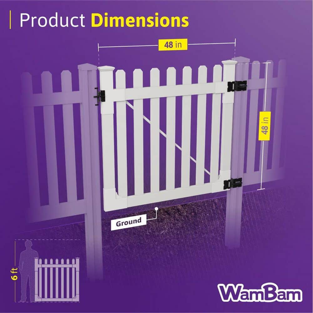 Traditional 4-ft White Vinyl Picket Fence Gate with Black Hardware