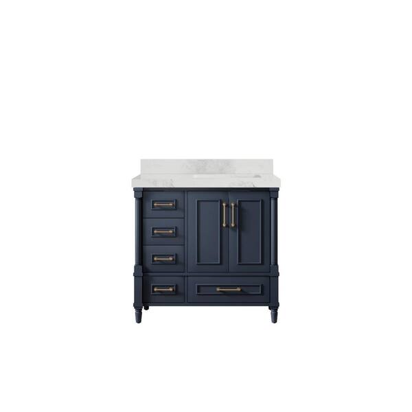 Willow Collections Hudson 36 in. W x 22 in. D x 36 in. H Right Offset Sink Bath Vanity in Navy Blue with 2 in. Calacatta Nuvo Top