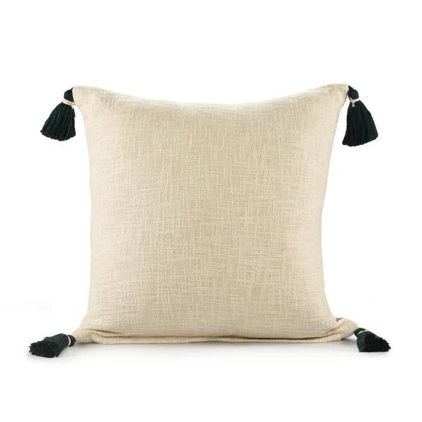 Unique Light Pink 20 in. x 20 in. Neutral Solid Cotton Throw Pillow with  Tassels