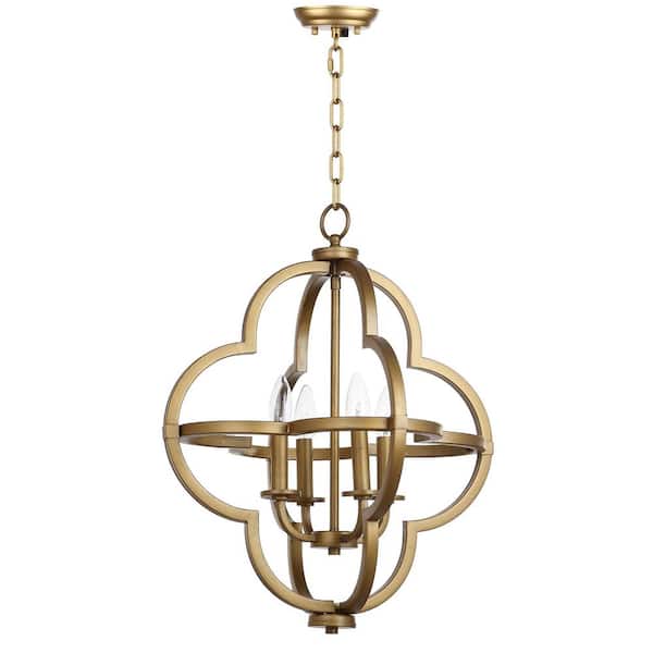 SAFAVIEH Millard 4-Light Gold Quatrefoil Cage Hanging Pendant Lighting