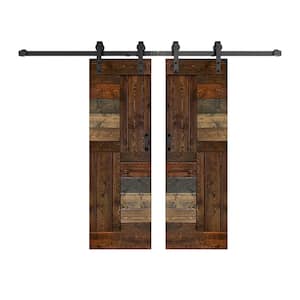 S Series 56 in. x 84 in. Multicolor Finished DIY Solid Wood Double Sliding Barn Door with Hardware Kit