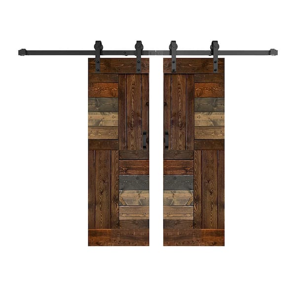 ISLIFE S Series 60 in. x 84 in. Multicolor Finished DIY Solid Wood Double Sliding Barn Door with Hardware Kit