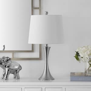 Benita 24 in. Nickel Table Lamp with White Shade