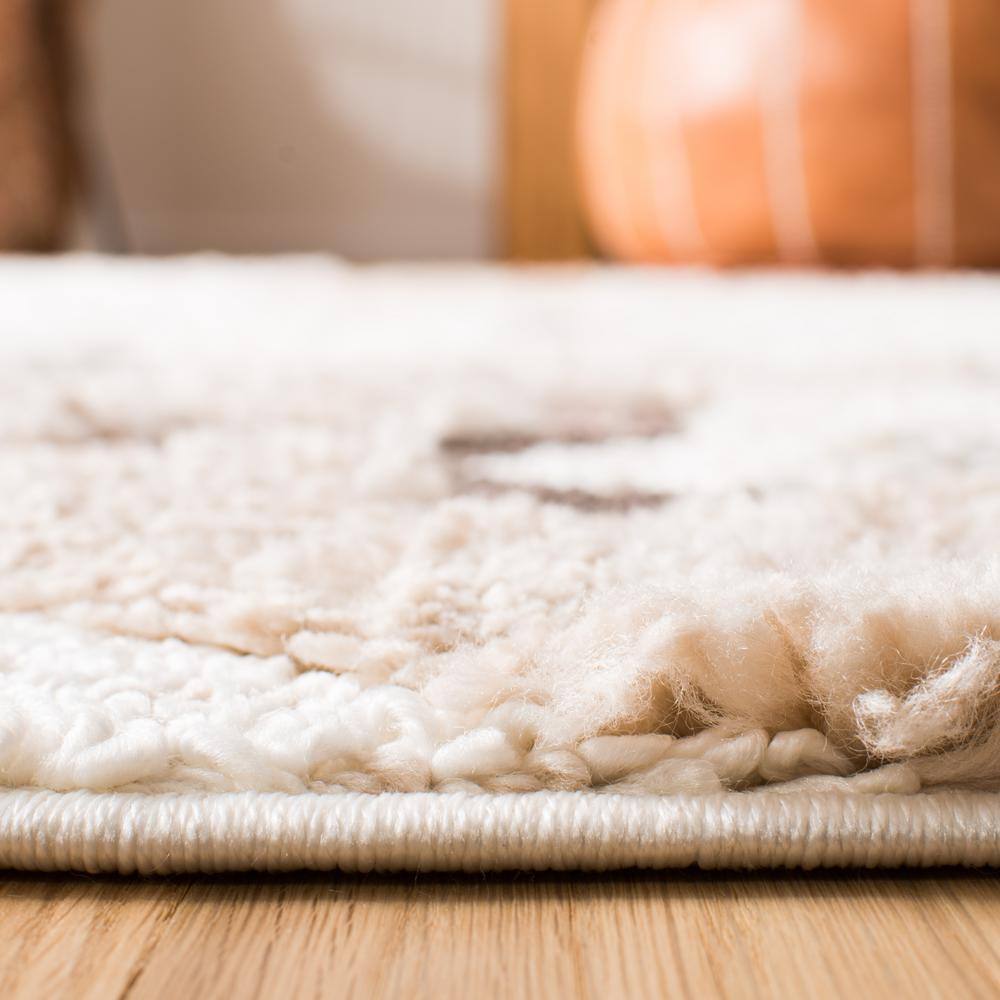 Ivory and Brown Diamond Shag Rectangular Rug