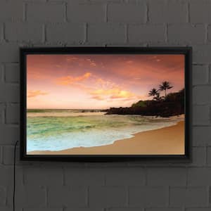 "North Shore Dawn, Oahu" by Alan Klu Framed with LED Light Landscape Wall Art 16 in. x 24 in.
