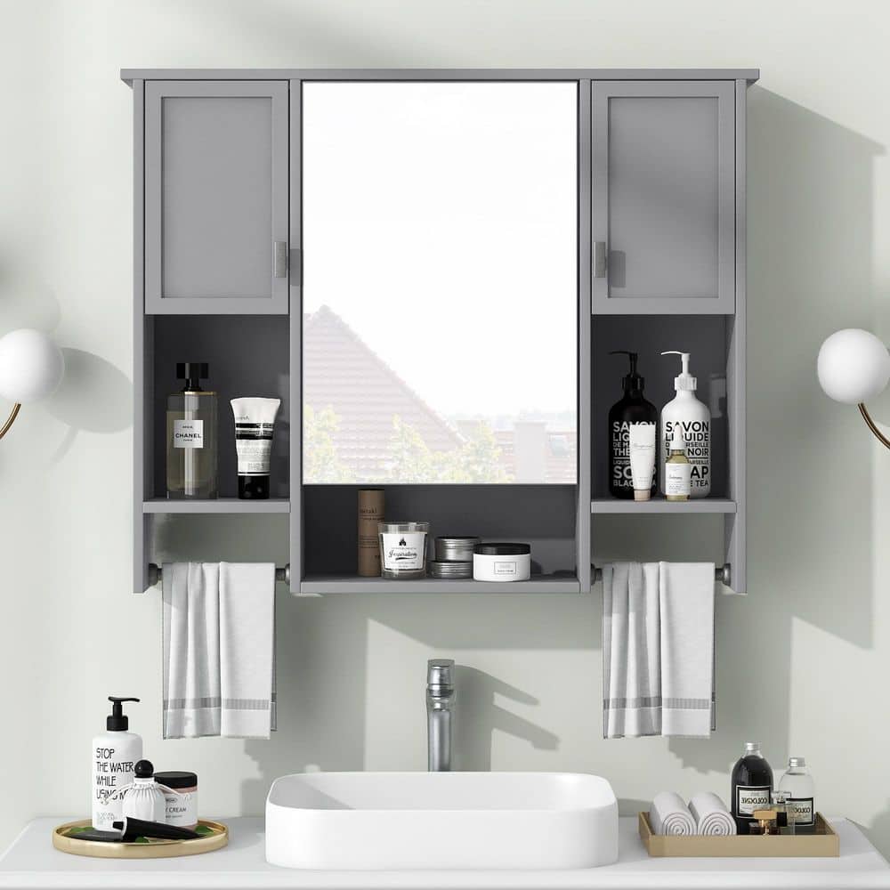 35 in. W x 29 in. h Gray Rectangular MDF Medicine Cabinet with Mirror price history on PriceWatchPro