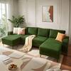 Allwex KIKI 126 in. Square Arm Modern 4-Seat Corduroy Fabric U-Shape Modular Sectional Sofa in Green with Chaise KIKI660