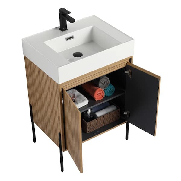 Crownpoint 24 in. Freestanding Single Bright Oak Bathroom Vanity with White Acrylic Sink Top Unassembled