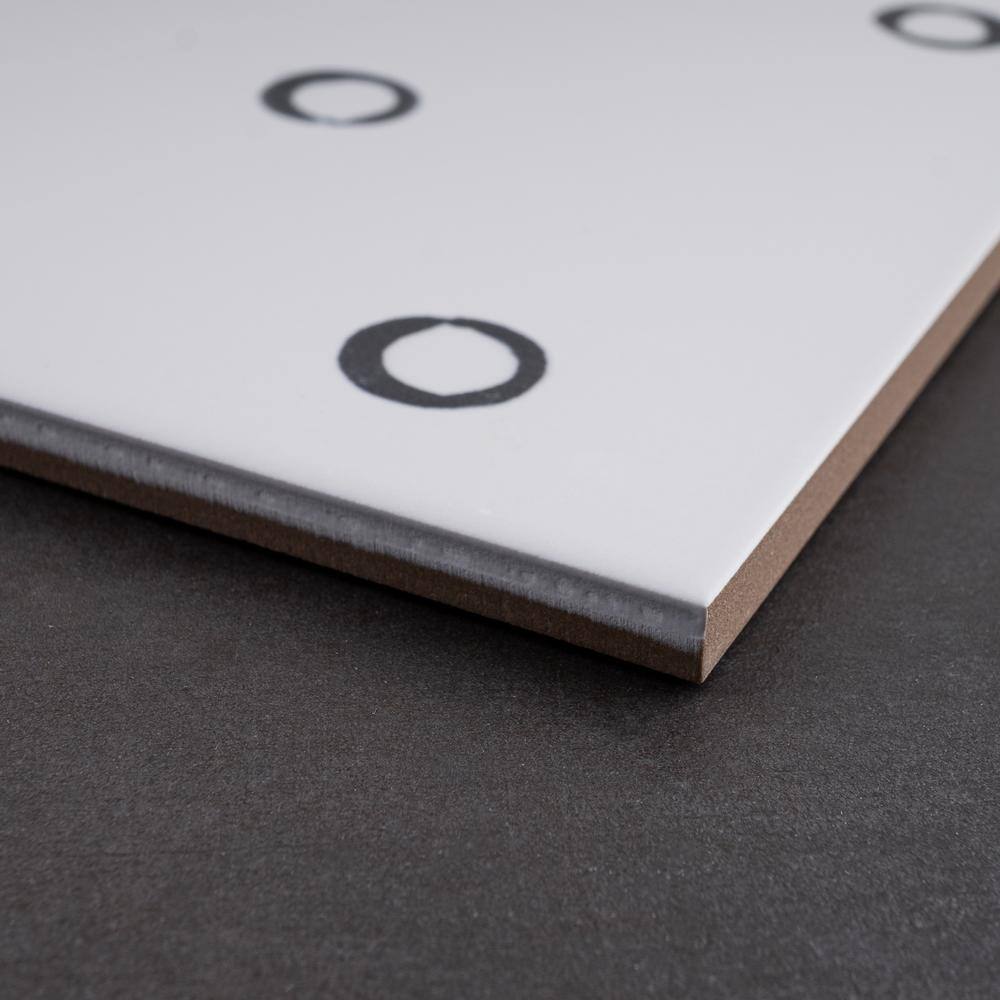 Kenzo 8" x 8" White and Black Porcelain Patterned Tile