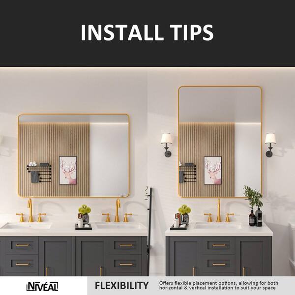 48 in. W x 36 in. H Rectangular Framed Wall Bathroom Vanity Mirror in Brass 48 in. W x 36 in. H Rectangular Framed Wall Bathroom Vanity Mirror in Brass
