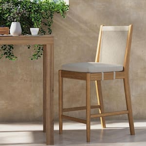 Mid-Century Modern Stackable Wood Outdoor Bar Stool with