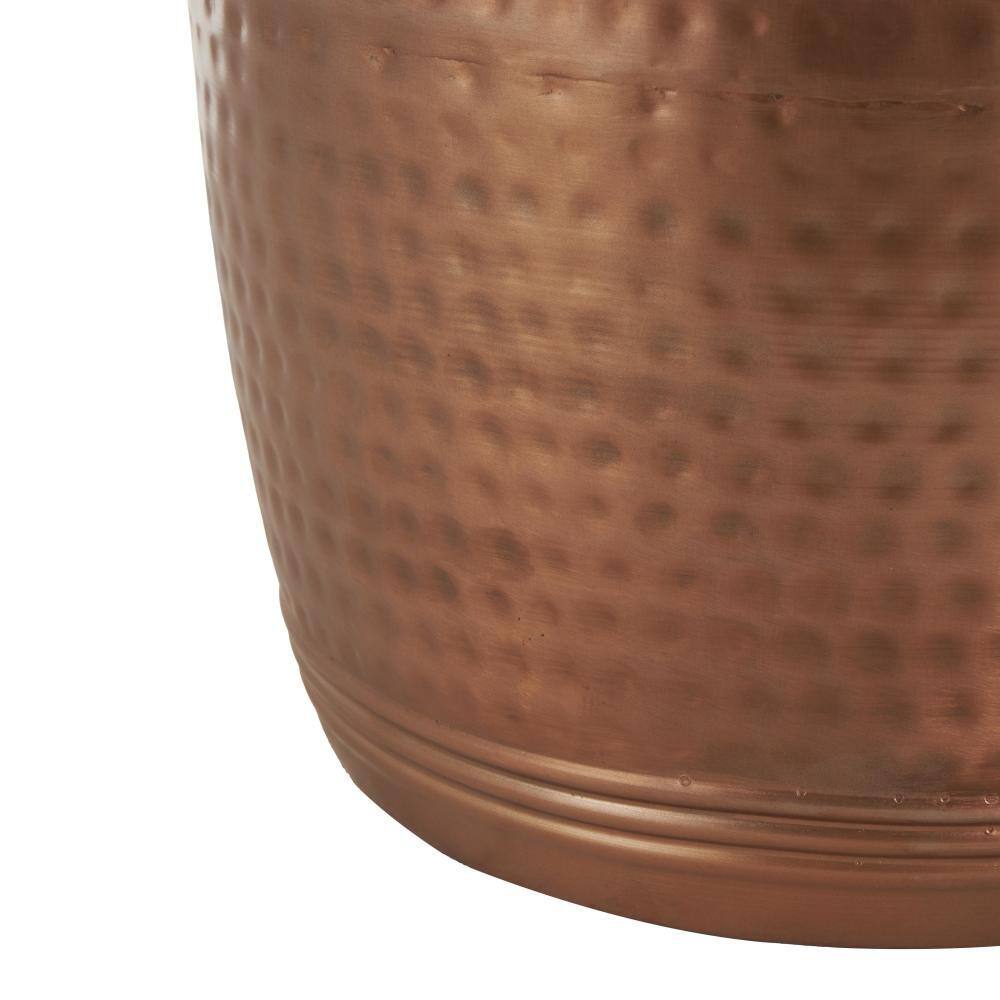 Copper Hammered Metal Drum Shaped Accent Table