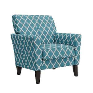 Alex Turquoise Trellis Patterned Fabric Transitional Flared Arm Chair