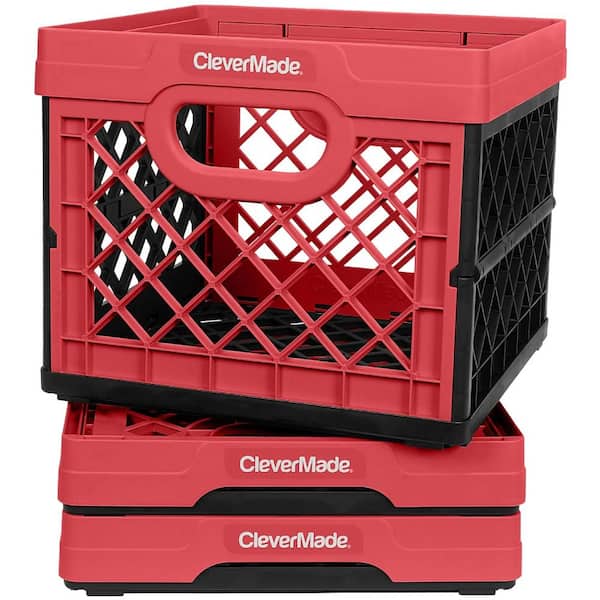 26 Quart Collapsible Milk Crate in Red (3 Pack)