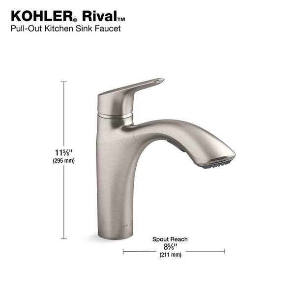 KOHLER Rival Single Handle Pull-Out Kitchen Sink Faucet with 2-Function Sprayhead in Polished Chrome