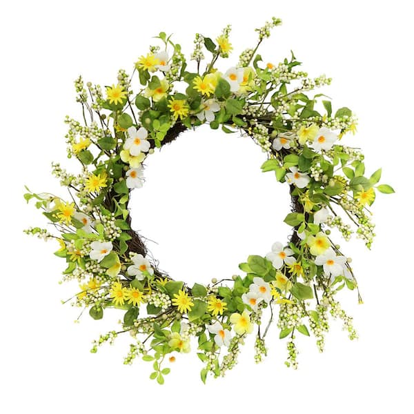 Puleo International 30 in. Artificial Daisy and Dogwood Wreath