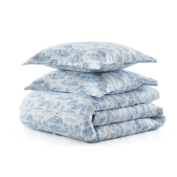 MARTHA STEWART Farmhouse Toile 3-Piece White/Blue Quartz/Mtn Range