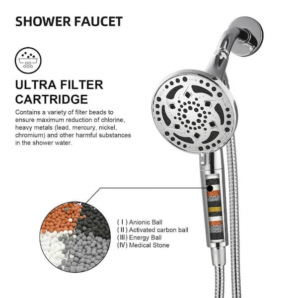 Filter Single-Handle 7-Spray Patterns Shower Faucet 1.8 GPM with Adjustable Stream in Chrome (Valve Included)