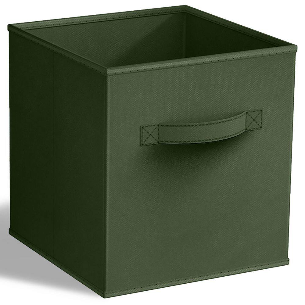Foldable Storage Cubes with Handle, Dark Green 10.5 in. x 11 in. Fabric Decorative Basket (Set of 1), Closet Organizer