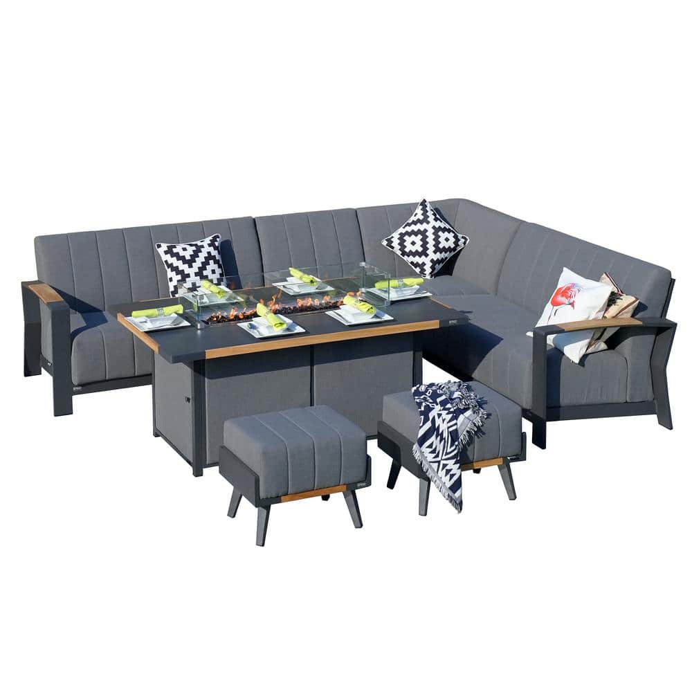 Lris 7-Piece Aluminum Patio Fire Pit Sectional Seating Set with Gray Thickened Cushions and Stools price history on PriceWatchPro