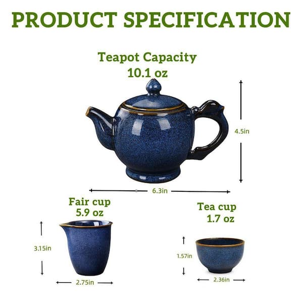 JFVKAF Porcelain Chinese Gongfu Tea Set 9-Piece Set Blue Glaze JFVKAF Porcelain Chinese Gongfu Tea Set 9-Piece Set Blue Glaze