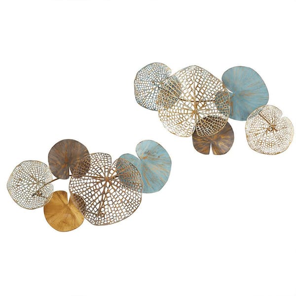 2-piece Multi-colored Lily Pad Leaves Metal Wall Decor Set, Decorative Sign