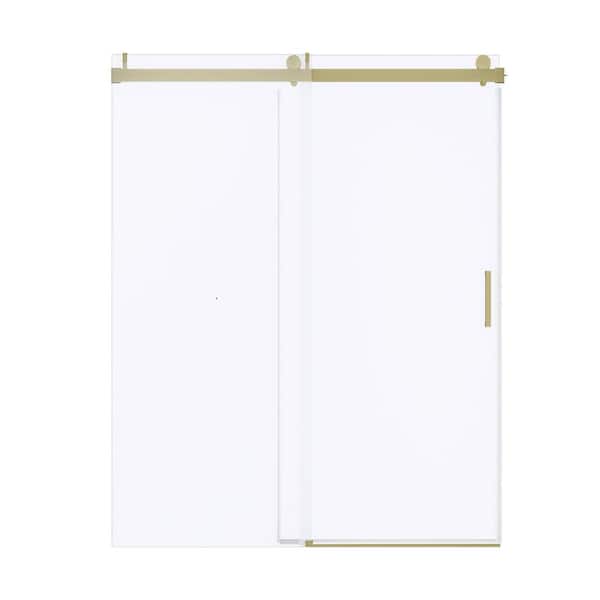 56-60 in. W x 76 in. H Single Sliding Frameless Shower Door in Gold Finish with Explosion-Proof Coating Glass