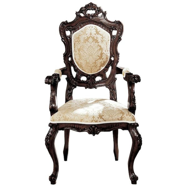 Design Toscano Toulon French Rococo Walnut Mahogany Arm Chair