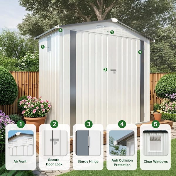 Huluwat White 6 ft. W x 4 ft. D Metal Outdoor Storage Shed with Huluwat White 6 ft. W x 4 ft. D Metal Outdoor Storage Shed with