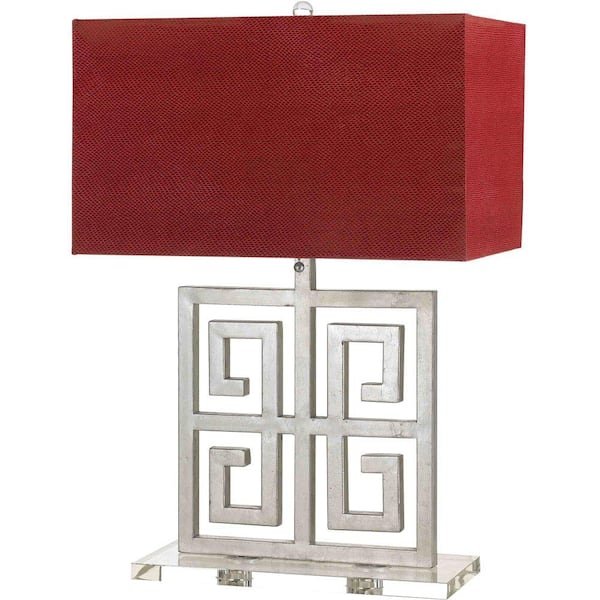 AF Lighting Santorini 25.5 in. Silver Table Lamp with Red Faux Leather Shade
