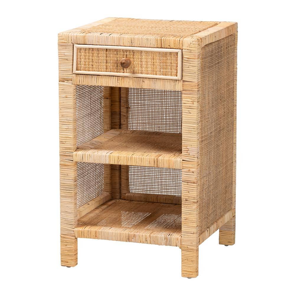 Bella Brown Mahogany and Natural Rattan 2-Drawer Night Table