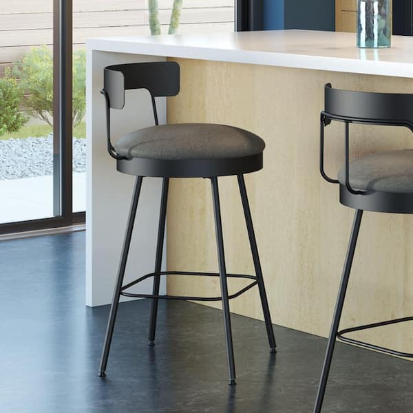 Amisco Monza 26 in. Grey Polyurethane / Black Metal Swivel Counter Stool