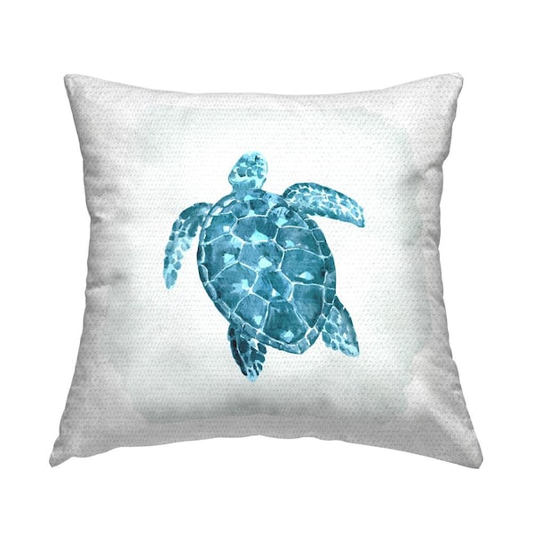 Stupell Industries Swimming Blue Sea Turtle Nautical Ocean Animal Blue Square Outdoor Throw Pillow