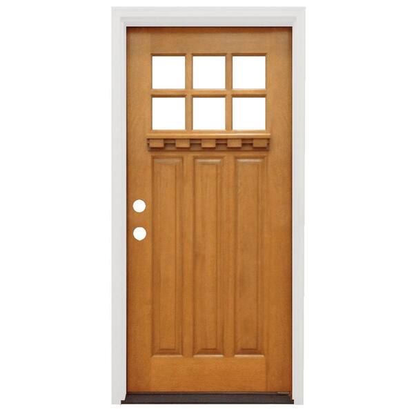 Steves & Sons 36 in. x 80 in. Craftsman 6 Lite Stained Knotty Alder Wood Prehung Front Door