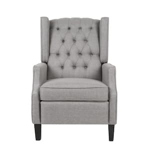 Taylor + Logan 27 in. W Gray Upholstered Transitional Style Pillow Back Recliner with Accent Nail Trim and Pushback Recline, Light Gray