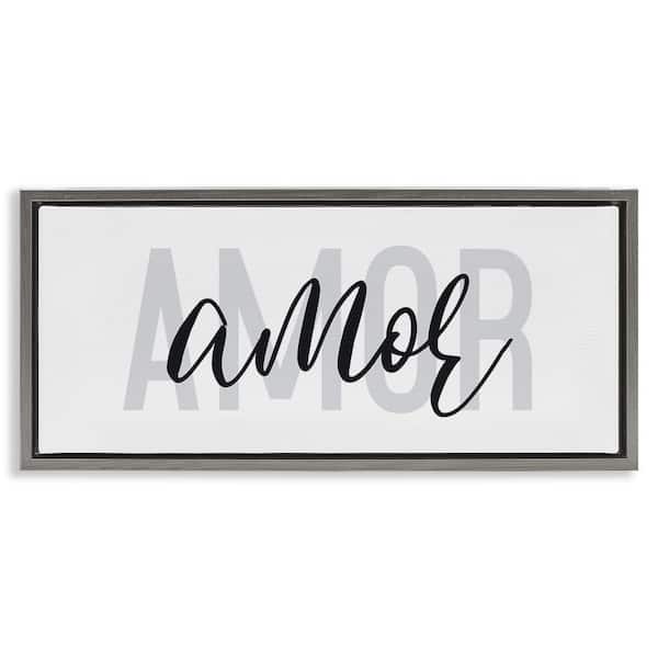 Stupell Industries Amore Simple Love Text by Wild Apple Portfolio Gray Floater Frame Typography Graphic Art Print 11 in. x 25 in.