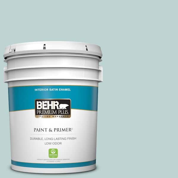 BEHR PREMIUM PLUS 5 gal. #500E-3 Rain Washed Satin Enamel Low Odor Interior Paint & Primer