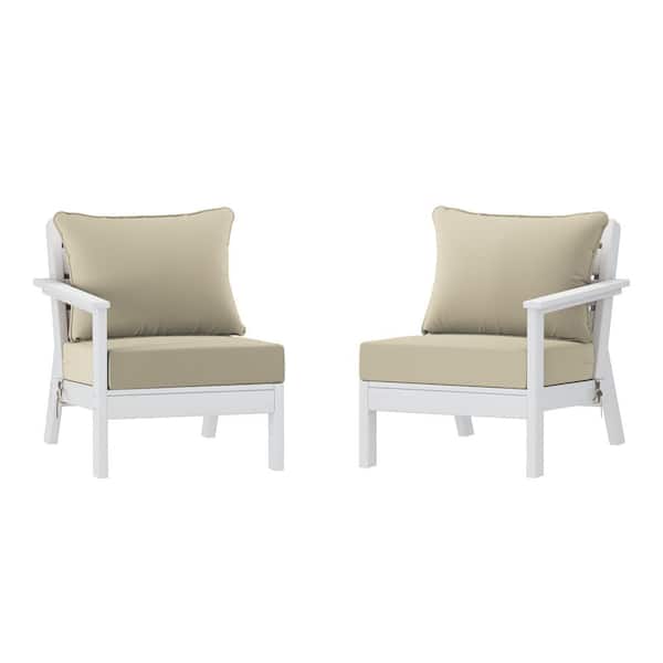Birchwood White Arrangeable Outdoor Patio 2-Piece Deep Seating HDPE Loveseat Arm Chair Set with Beige Cushions