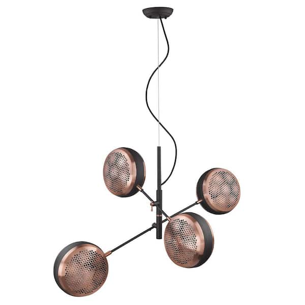 60-Watt 4-Light Black Pendant Light with Metal, No Bulbs Included
