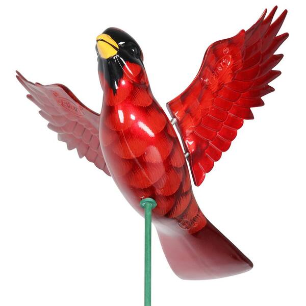 Cardinals with yard stakes and movable wings set of 2 