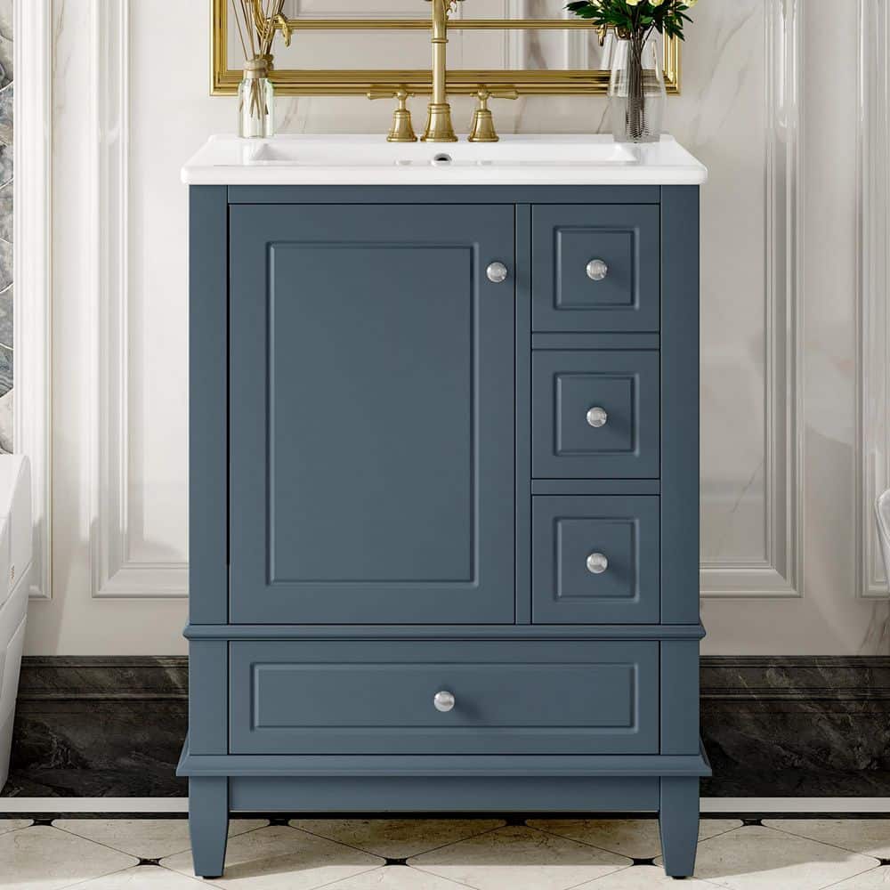 Ziyudura 24 in. Single Sink Freestanding Blue Bath Vanity with