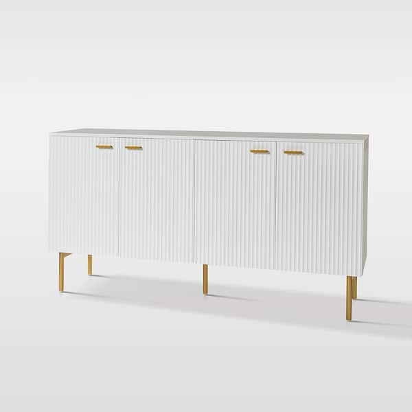 JAYDEN CREATION Fabian White Wood Modern 63 in. Wide 4-Door Sideboard with Golden Metal Legs and Adjustable Shelves