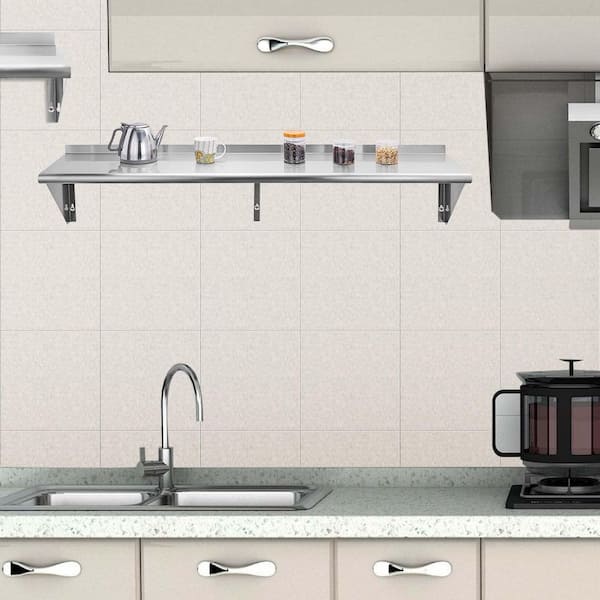 14 in. x 60 in. Stainless Steel Shelf, Wall Mounted Pot Rack 400 lb. NSF Commercial Floating Shelving for Kitchen