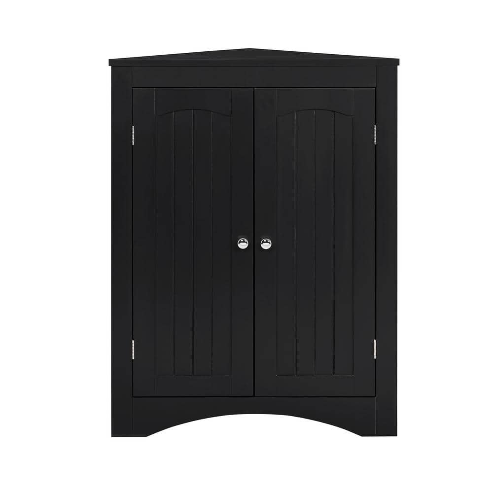 24.33 in. W x 12.16 in. D x 32.28 in. H Black Floor Corner Linen Cabinet wi