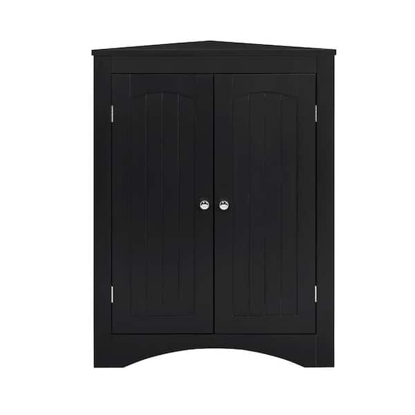 Unbranded 24.33 in. W x 12.16 in. D x 32.28 in. H Black Floor Corner Linen Cabinet with Doors and Shelves