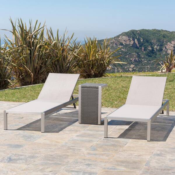 Noble House Valentina Silver Adjustable 3-Piece Metal Outdoor Chaise ...