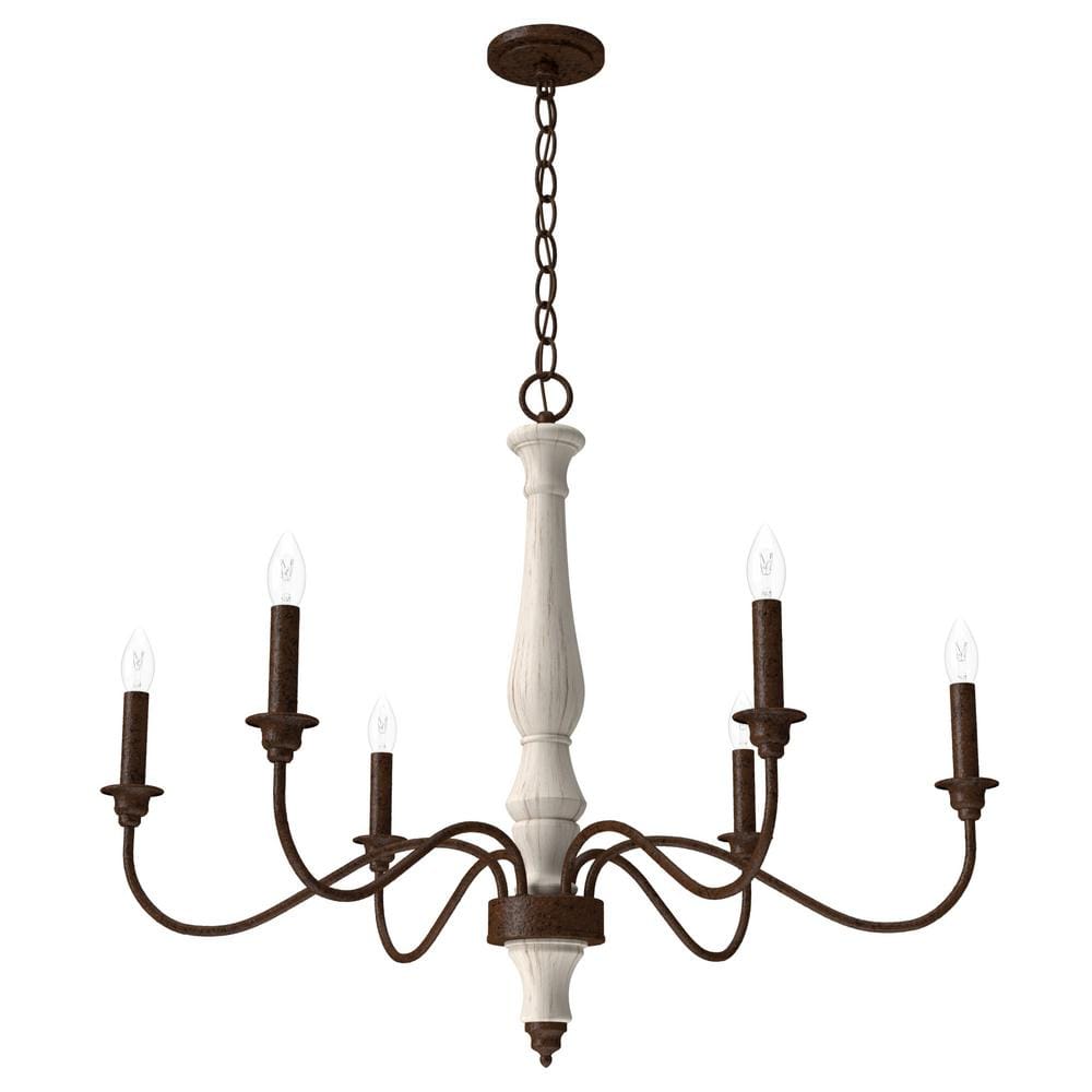 Distressed White Metal 6-Light Candle Chandelier