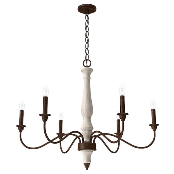 Teren 6 Light Distressed White Candlestick Chandelier Dining Room Light