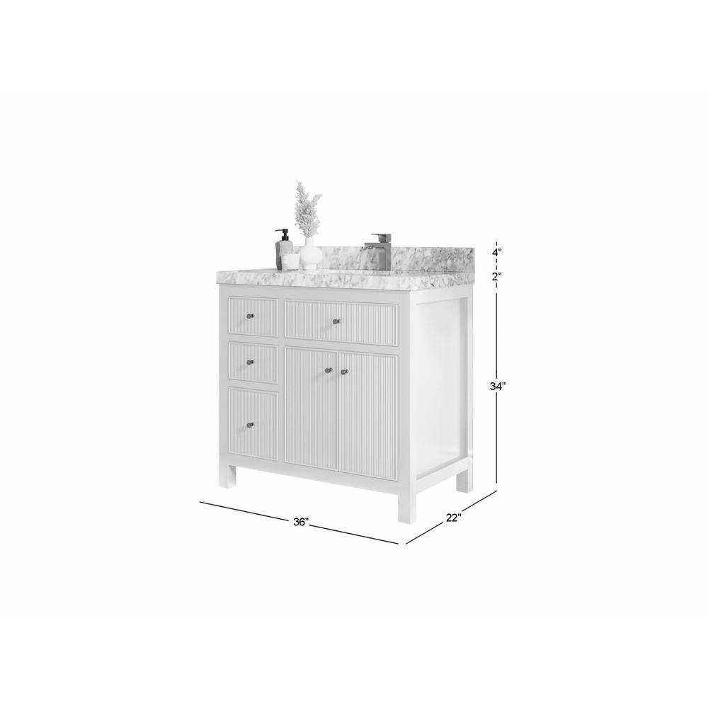 Alabaster Fluted 36" Bathroom Vanity with Quartz Top