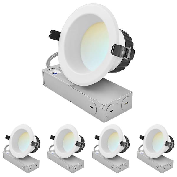 4 In. Integrated LED Commercial Recessed Light J-Box 5CCT 12/16/20W Dimmable 1200/1600/2000LM 120-277V Wet Rated 4 Pack